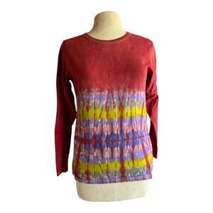 Womens Long Sleeve Shirt Size Medium Handmade Tie Dye Red Purple Cotton NEW